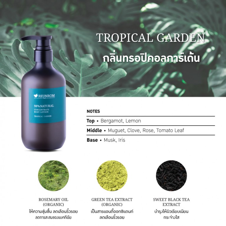 Reunrom ไนน์ตี้เอทเปอร์เซ็นต์เนเชอรัลคอนเซ็นเทรทบอดี้โลชั่น 500mlTropical Garden 
