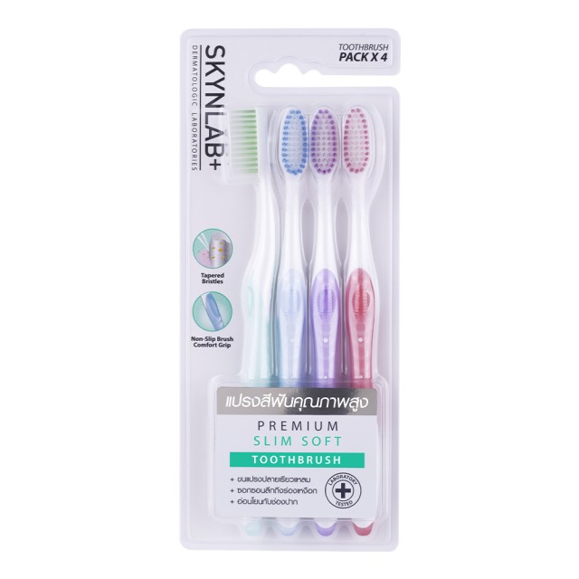Skynlab Premium Slim Soft Toothbrush (Blister Pack) 4Pcs Mixed Color