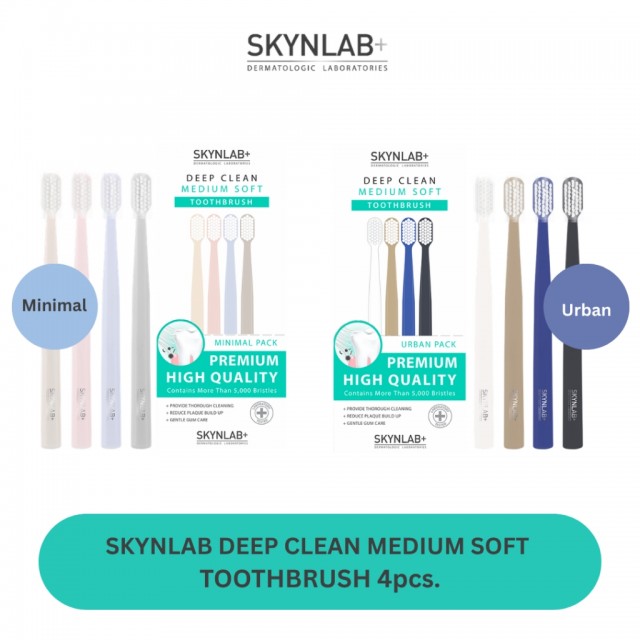 Skynlab แปรงสีฟันดีพคลีนมีเดียมซอฟท์ 4ชิ้น สกินแล็บ