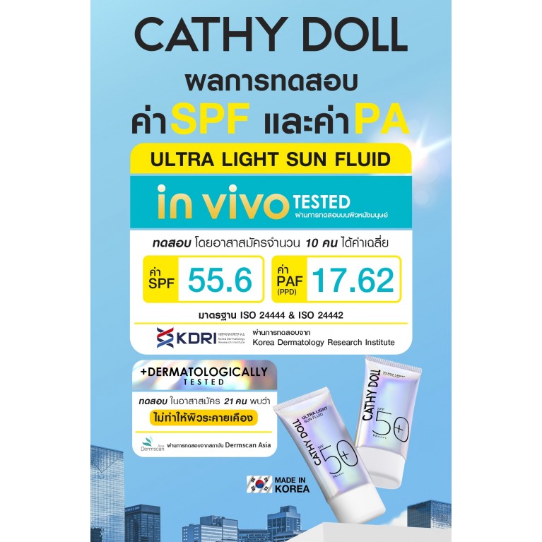 Cathy Doll อัลตร้าไลท์ซันฟลูอิด เอสพีเอฟ50+ พีเอ++++ 15ml (Y24NPK) เคที่ดอลล์