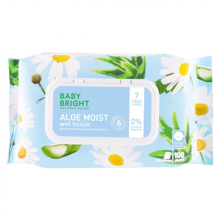 Baby Bright อโลมอยส์เว็ททิชชู่ 100แผ่น  เบบี้ไบร์ท  ทิชชู่เปียกทำความสะอาด