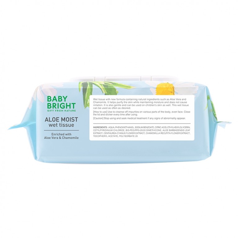 Baby Bright อโลมอยส์เว็ททิชชู่ 100แผ่น  เบบี้ไบร์ท  ทิชชู่เปียกทำความสะอาด