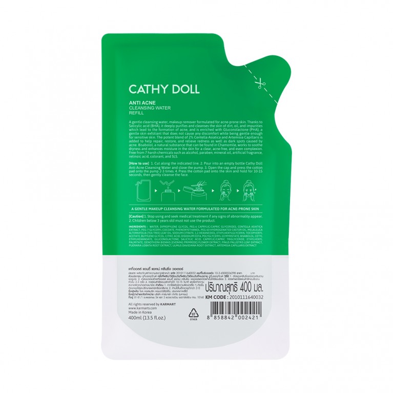 Cathy Doll แอนตี้แอคเน่คลีนซิ่งวอเตอร์ 400ml (รีฟิล) เคที่ดอลล์ 