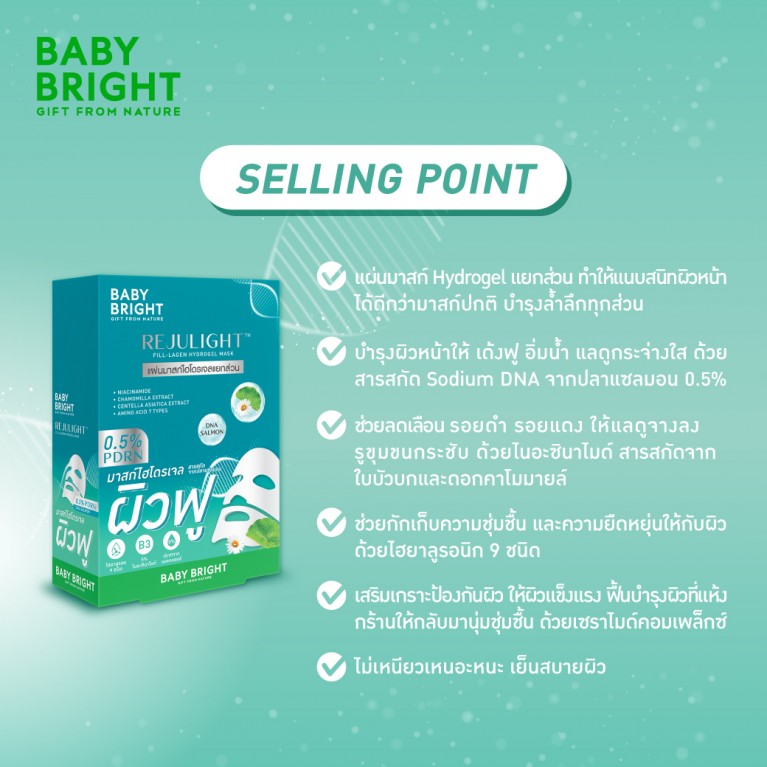 Baby Bright รีจูไลท์ฟิล-ลาเจนไฮโดรเจลมาสก์ 20g เบบี้ไบร์ท