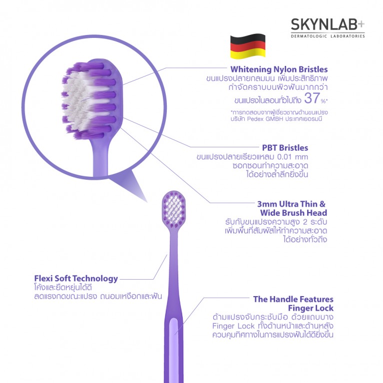 Skynlab แปรงสีฟันพรีเมี่ยมไวท์เทนนิ่งโปร-เฟล็กซ์ แพ็ก 2ชิ้น สกินแล็บ คละสี