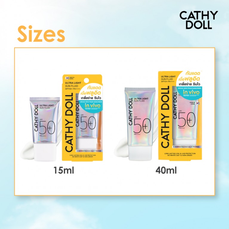 Cathy Doll อัลตร้าไลท์ซันฟลูอิด เอสพีเอฟ50+ พีเอ++++ 40ml เคที่ดอลล์ (Y24NPK)