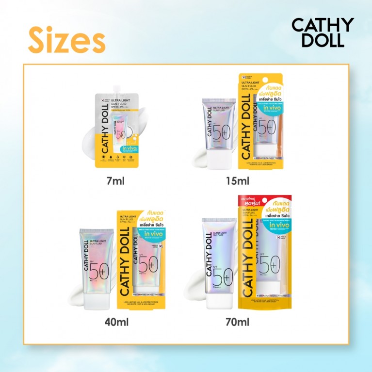 Cathy Doll อัลตร้าไลท์ซันฟลูอิด เอสพีเอฟ50+ พีเอ++++ 15ml (Y24NPK) เคที่ดอลล์