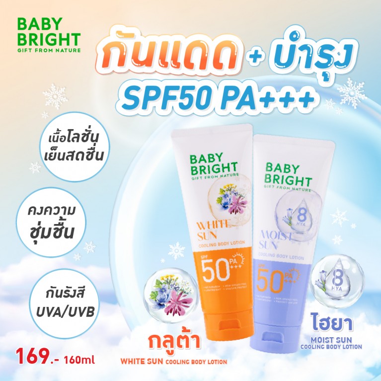 Baby Bright คูลลิ่งบอดี้โลชั่น เอสพีเอฟ50 พีเอ+++ 160ml [Y24] เบบี้ไบร์ท