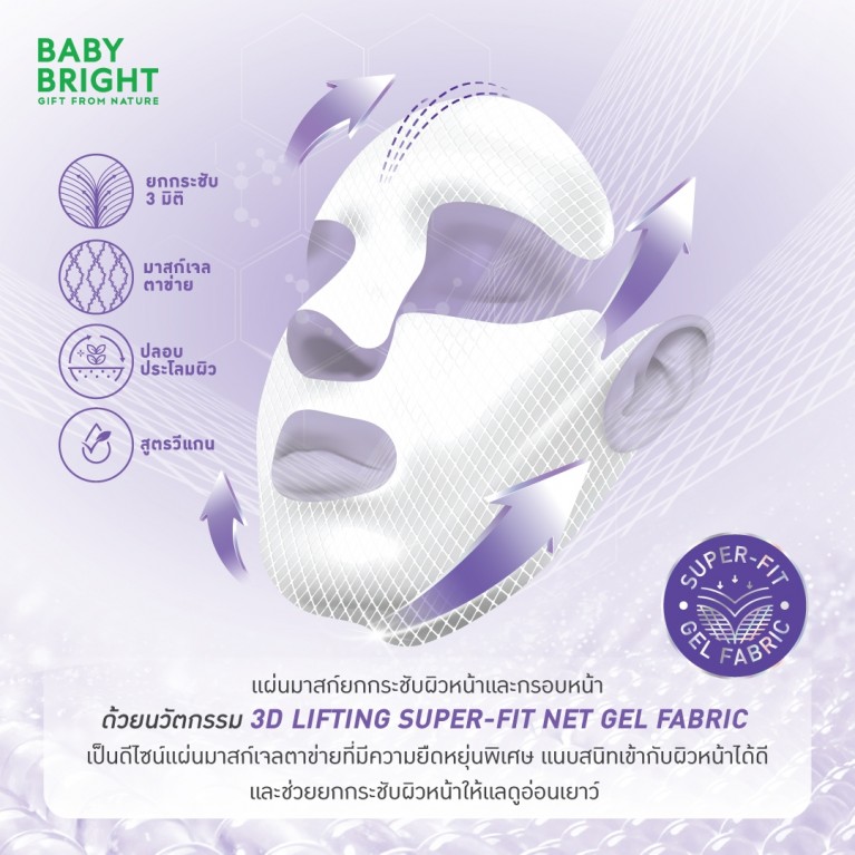 Baby Bright โอลิจิอัพ3ดีลิฟติ้งฟูลเฟสเน็ตเจลมาสก์ 39g เบบี้ไบร์ท