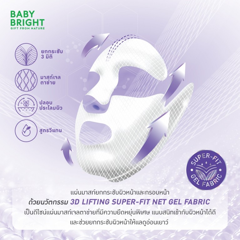 Baby Bright โอลิจิอัพ3ดีลิฟติ้งฟูลเฟสเน็ตเจลมาสก์ 39g เบบี้ไบร์ท