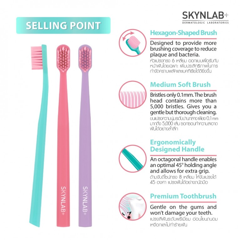 Skynlab แปรงสีฟันดีพคลีนมีเดียมซอฟท์ 3ชิ้น คอตตอนแคนดี้