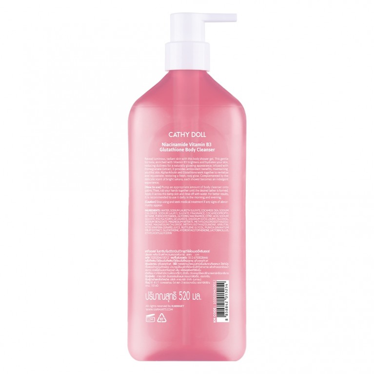 Cathy Doll ไนอาซินาไมด์วิตามินบี3กลูต้าไธโอนบอดี้คลีนเซอร์ 520ml เคที่ดอลล์