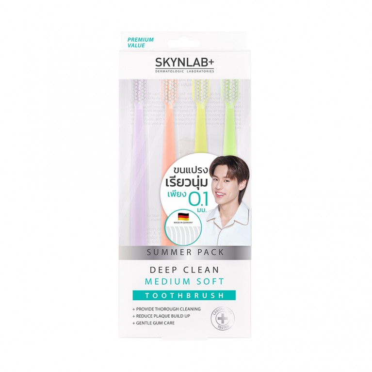 Skynlab แปรงสีฟันดีพคลีนมีเดียมซอฟท์ 4ชิ้น สกินแล็บ