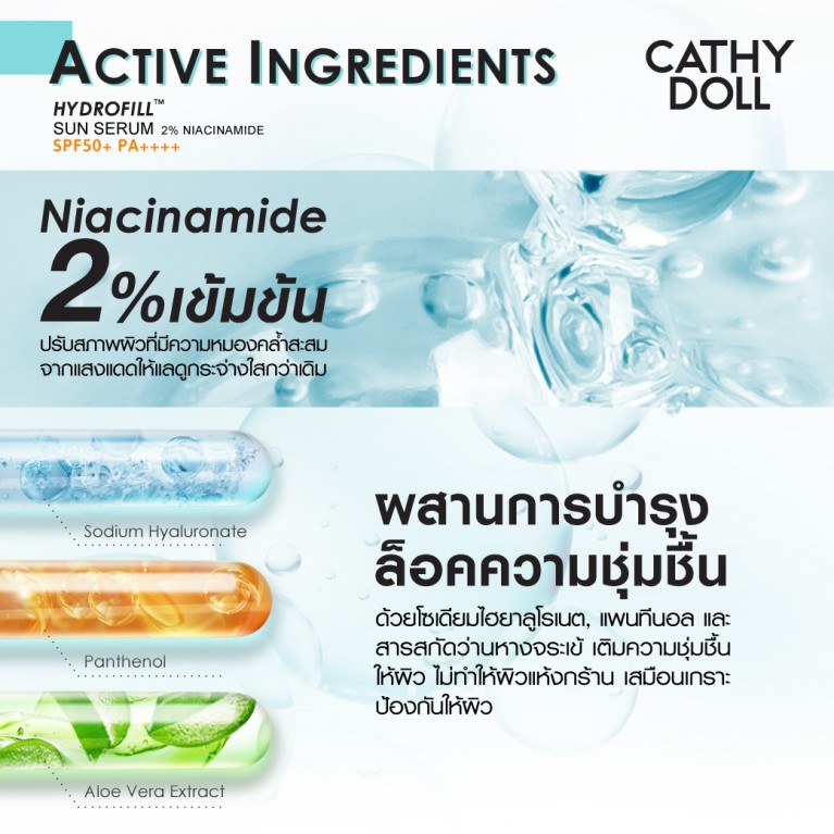 Cathy Doll  ไฮโดรฟิลล์ซันเซรั่ม เอสพีเอฟ50+ พีเอ++++ ทูเปอร์เซ็นต์ไนอาซินาไมด์ 30ml