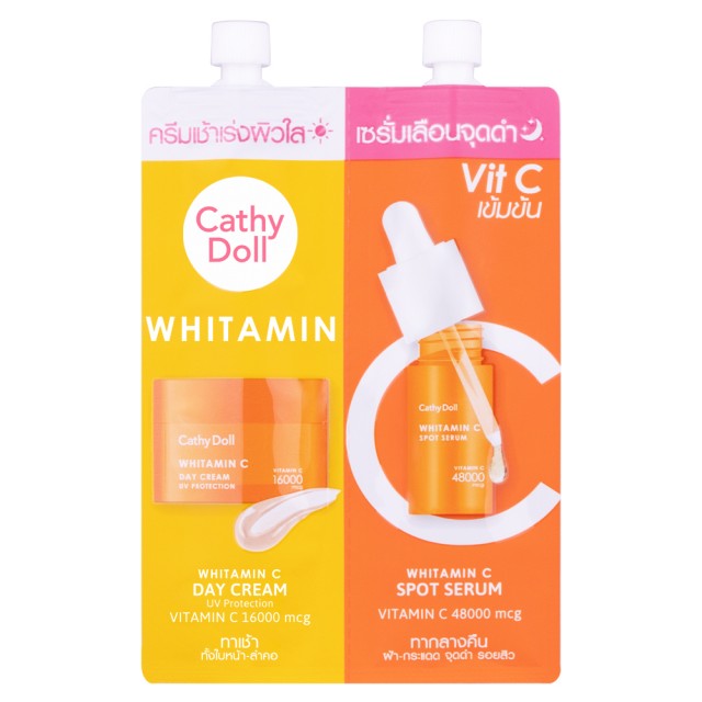 Cathy Doll ไวท์ทามินซีเดย์ครีมแอนด์ไวท์ทามินซีสปอทเซรั่ม. 6ml+6ml (Y22NFD) เคที่ดอลล์