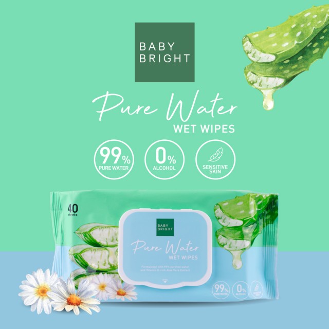 Baby Bright เพียววอเตอร์เว็ทไวพส์ 40แผ่น เบบี้ไบร์ท